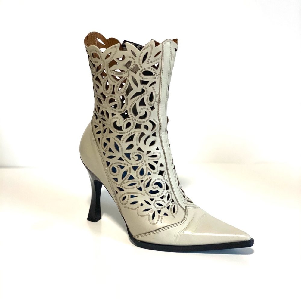 Angela Falconi Cutout Ivory Booties
